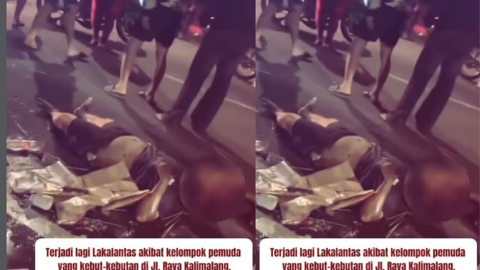 Terjadi lagi Lakalantas akibat kelompok pemuda yang kebut-kebutan di Jl. Raya Kalimalang, Duren Sawit, Jakarta Timur. Sabtu (27/12/25), Sekitar Pukul 02:36 WIB. (Depan Pemadam Kebakaran Sektor Durensawit)