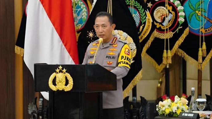 Kapolri Jenderal Pol. Listyo Sigit Prabowo berbicara dalam kegiatan Rilis Akhir Tahun 2025 di Gedung Rupatama Mabes Polri, Jakarta, Selasa 30 Desember 2025. (ANTARA/HO-Divisi Humas Polri)
