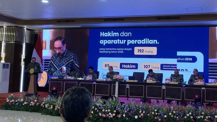 Ketua Mahkamah Agung (MA) Sunarto menyampaikan pidato dalam refleksi akhir tahun 2025 di Gedung MA RI, Jakarta, Selasa, 30 Desember 2025. ANTARA/Fath Putra Mulya.