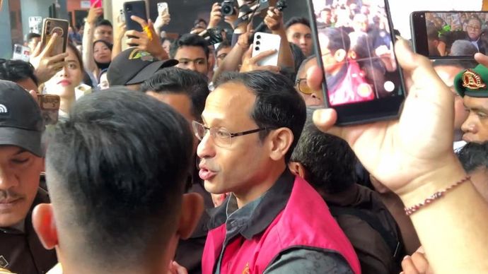 Nadiem Makarim usai sudah pembacaan dakwaan. 