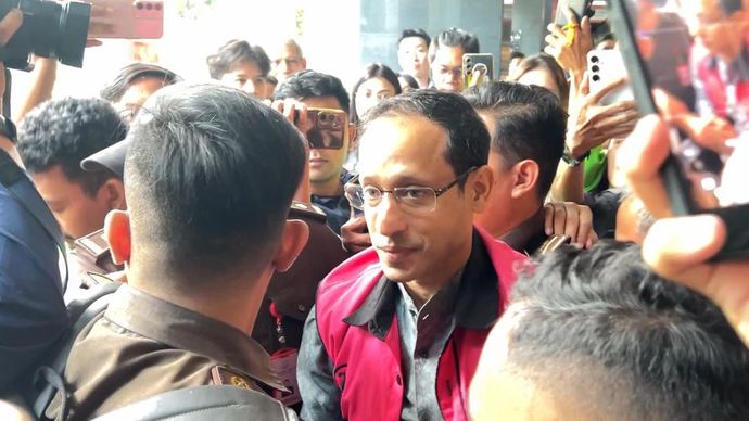 Eks Mendikbudristek Nadiem Anwar Makarim usai sidang di Pengadilan Tipikor pada Pengadilan Negeri Jakarta Pusat. 
