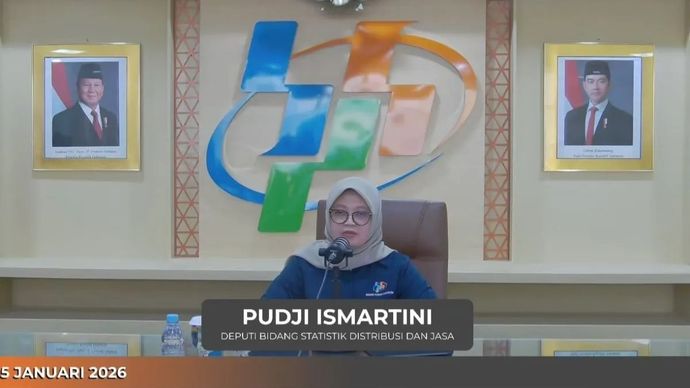 Tangkapan layar - Deputi Bidang Statistik Distribusi dan Jasa Badan Pusat Statistik (BPS) Pudji Ismartini menyampaikan Rilis Berita Resmi Statistik di Jakarta, Senin, 5 Januari 2026. ANTARA/Uyu Septiyati Liman.