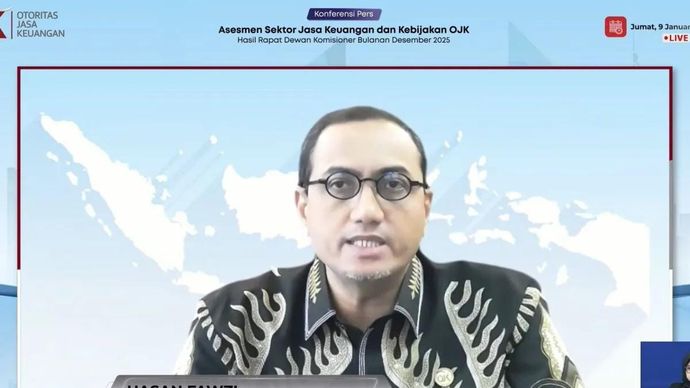 Kepala Eksekutif Pengawas Inovasi Teknologi Sektor Keuangan, Aset Keuangan Digital, dan Aset Kripto (IAKD) OJK Hasan Fawzi dalam konferensi pers di Jakarta, Jumat 9 Januari 2026. ANTARA/Bayu Saputra.