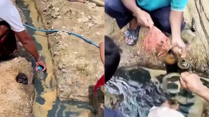 Sumur Bor Mengeluarkan Minyak di Bangkalan Madura