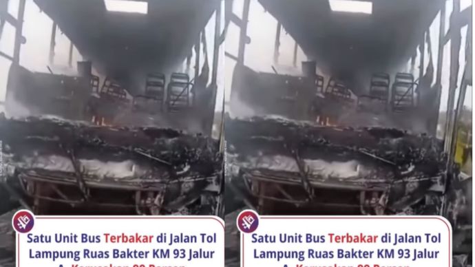 Satu unit bus terbakar di Jalan Tol Trans Sumatera ruas Bakauheni-Terbanggi Besar (Bakter) tepatnya KM 93+600 Jalur A, Rabu (14/1) sekitar pukul 06.00 WIB.  Berdasarkan video yang diterima Lampung Geh, seluruh badan bus tampak hangus terbakar. Kaca-kaca jendela sudah pecah dan terlihat kursi-kursi penumpang hanya menyisakan kerangka besi.