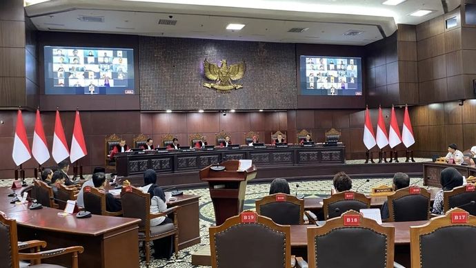 Mahkamah Konstitusi menggelar sidang pengucapan putusan dan/atau ketetapan di Ruang Sidang Pleno MK, Jakarta, Senin, 19 Januari 2026. ANTARA/Fath Putra Mulya