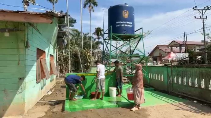 Titik sumur bor di Desa Tangsi Lama yang dibangun oleh TNI Angkatan Darat dari Komando Daerah Militer (Kodam) Iskandar Muda guna pemulihan air bersih pasca bencana.