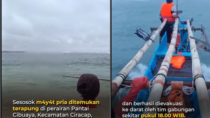 Suasana Pantai Cibuaya, Kecamatan Ciracap, Kabupaten Sukabumi, mendadak geger pada Selasa sore (20/1/2026) setelah sesosok mayat ditemukan terapung di perairan sekitar pantai