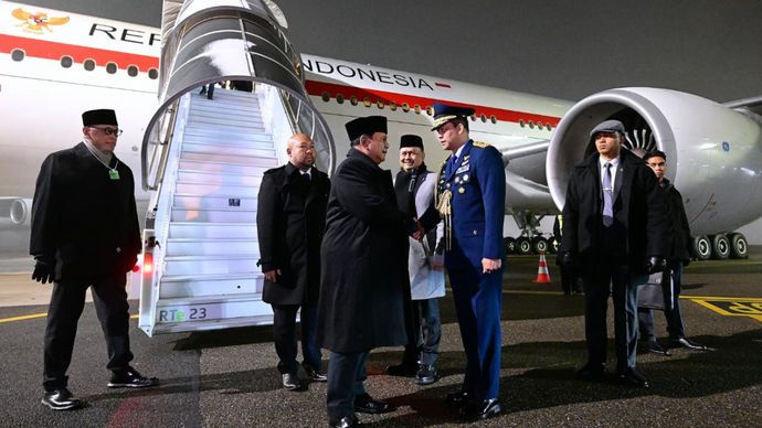Prabowo Subianto tiba di Bandar Udara Internasional Zurich, Swiss