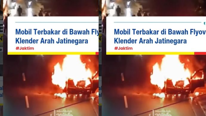 Sebuah mobil terbakar di bawah Fly Over Klender, wilayah Duren Sawit, Jakarta Timur, tepatnya di arah Jatinegara, pada Kamis (22/1/2026).