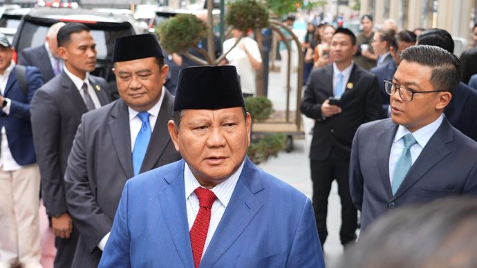 Presiden Prabowo  di wawancarai usai menyampaikan pidato di Sidang Umum Perserikatan Bangsa-Bangsa (PBB), pada 24 September 2025. 