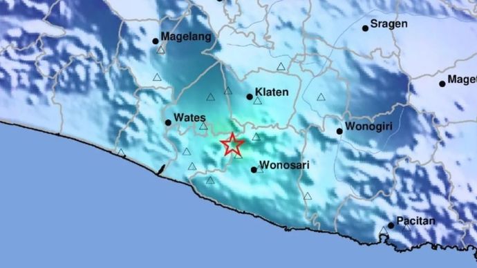 Peta guncangan gempa bumi magnitudo 4,5 yang berpusat 16 kilometer timur Bantul, Daerah Istimewa Yogyakarta, Selasa, 27 Januari 2026. ANTARA/HO-BMKG
