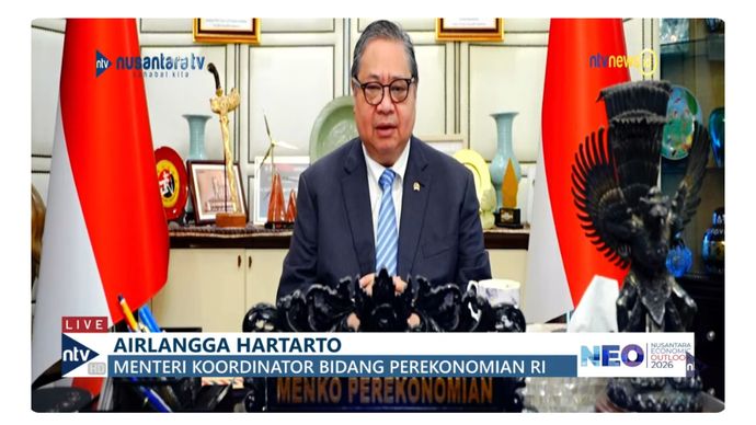 Menteri Koordinator Bidang Perekonomian (Menko Perekonomian) Airlangga Hartarto di acara Nusantara Economic Outlook 2026