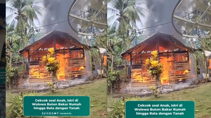 Cekcok rumah tangga soal anak berujung peristiwa tragis di Desa Matawia, Kecamatan Wolowa, Kabupaten Buton, Sulawesi Tenggara (Sultra), Sabtu (7/2/2026). Seorang istri berinisial P (28) membakar rumahnya sendiri hingga rata dengan tanah usai bertengkar dengan sang suami, NO.