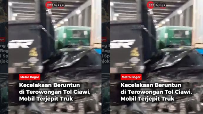 VIDEO: Ngeri! Mobil Terjepit Badan Truk di Terowongan Tol Ciawi