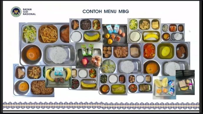Contoh menu bergizi seimbang dalam MBG untuk sasaran ibu hamil, ibu menyusui, dan balita (3B) yang disampaikan BGN dalam Rapat Koordinasi Nasional (Rakornas) tentang Pembangunan Keluarga di Jakarta, Jumat, 13 Februari 2026. ANTARA/Lintang Budiyanti P