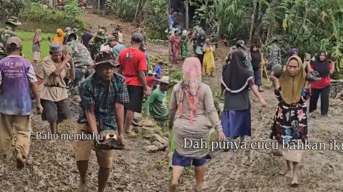 Warga Bareng TNI Gotong Royong Bikin Jalan