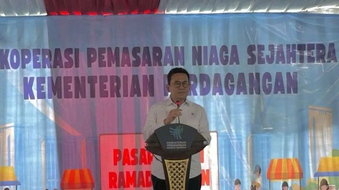 Menteri Perdagangan (Mendag) Budi Santoso menghadiri pembukaan Pasar Murah Ramadan dan Idulfitri di Kantor Kementerian Perdagangan, Jakarta, Rabu, 18 Februari 2026. (ANTARA/Maria Cicilia Galuh)