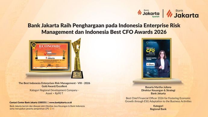 Bank Jakarta Raih Penghargaan pada Indonesia Enterprise Risk Management dan Indonesia Best CFO Awards 2026.