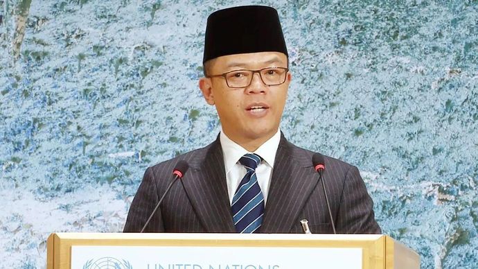 Tangkapan layar - Menteri Luar Negeri (Menlu) RI Sugiono saat menyampaikan pernyataannya pada Sidang ke-61 Dewan HAM PBB di Jenewa, Swiss, Senin 23 Februari 2026. (ANTARA/Nabil Ihsan/aa)