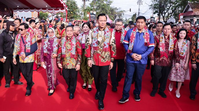 Menteri Koordinator Bidang Infrastruktur dan Pembangunan Kewilayahan, Agus Harimurti Yudhoyono (AHY), menghadiri Festival Cap Go Meh 2026 di Kota Singkawang, Kalimantan Barat, Selasa 3 Maret 2026.