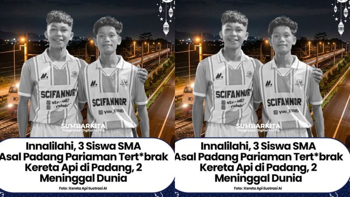 Tiga pelajar yang sedang duduk di rel tertabrak Kereta Api Lembah Anai B.56 A di depan SLB Karya Padang, Jalan Prof. Dr. Hamka, Kelurahan Parupuk Tabing, Kecamatan Koto Tangah, Kota Padang, pada Sabtu (7/3/2026) sekitar pukul 19.15 WIB. Akibatnya, dua orang meninggal dunia, sedangkan satu korban kritis.