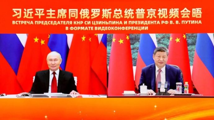 Presiden China Xi Jinping melakukan pertemuan virtual dengan Presiden Rusia Vladimir Putin, Rabu 4 Februari 2026. /ANTARA/HO-Kementerian Luar Negeri China.