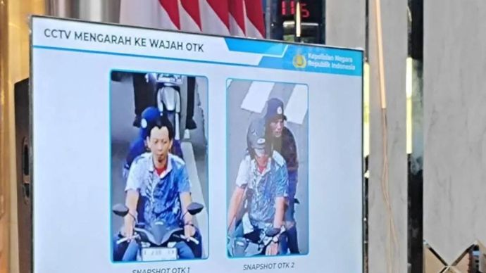 Foto dua terduga pelaku penyiraman air keras terhadap Wakil Koordinator Komisi untuk Orang Hilang dan Korban Tindak Kekerasan (KontraS) Andrie Yunus ditampilkan pada konferensi pers di Jakarta, Rabu (18/3/2026). ANTARA/Ilham Kausar/aa.