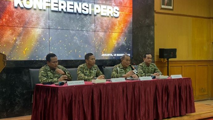 Danpuspom Yusri Nuryanto dalam konferensi pers di Mabes TNI, Jakarta