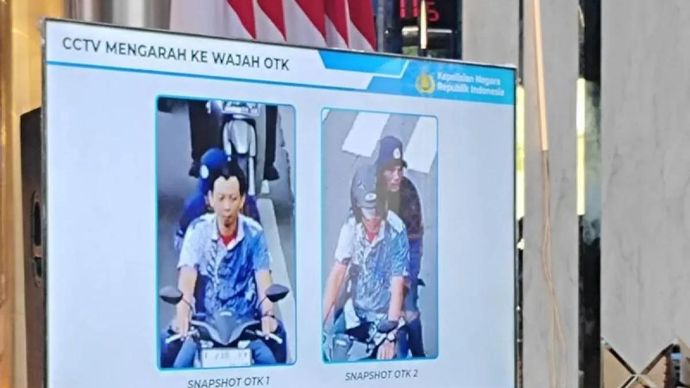 Foto dua terduga pelaku penyiraman air keras terhadap Wakil Koordinator Komisi untuk Orang Hilang dan Korban Tindak Kekerasan (KontraS) Andrie Yunus ditampilkan pada konferensi pers di Jakarta, Rabu 18 Maret 2026. ANTARA/Ilham Kausar/aa.