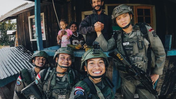 Personel Brimob Polri di Papua, yang jadi bagian Satgas Operasi Damai Cartenz. 