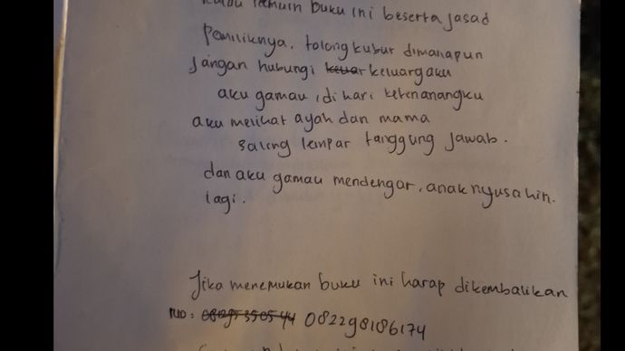 Tulisan yang terdapat pada buku harian milik JSLP. 