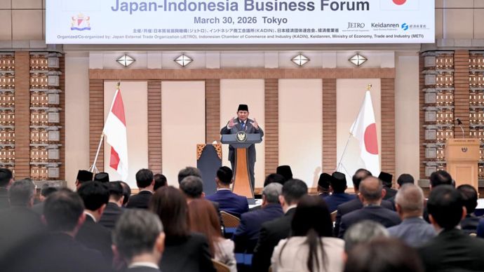 Prabowo Subianto menghadiri Forum Bisnis Indonesia-Jepang yang digelar di Imperial Hotel Tokyo