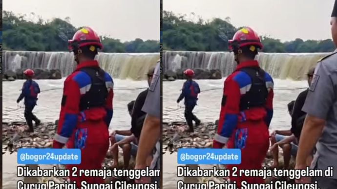 Dua orang remaja dilaporkan tenggelam di Curug Parigi, Sungai Cileungsi, Ciansana, Gn Putri, Bogor, Selasa 31 Maret 2026.