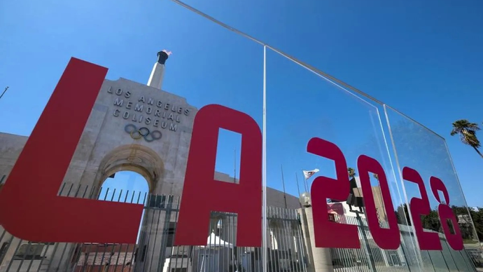 Logo Olimpiade Los Angeles 2028. (ANTARA/Xinhua/Zhao Hanrong)