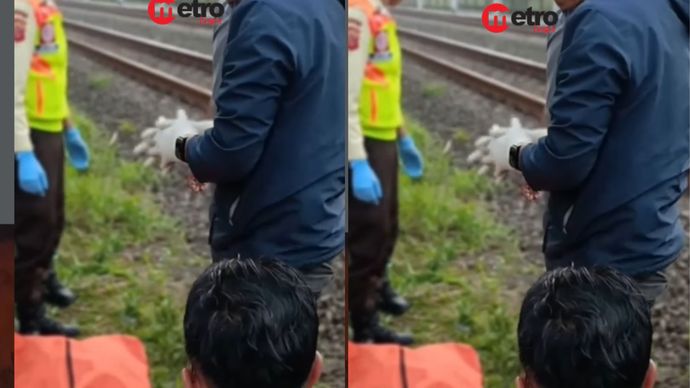Seorang pria tertabrak KRL Commuter Line di jalur rel belakang Pos Lantas Bambu Kuning, Bojonggede, Kabupaten Bogor, Selasa (7/4/2026).