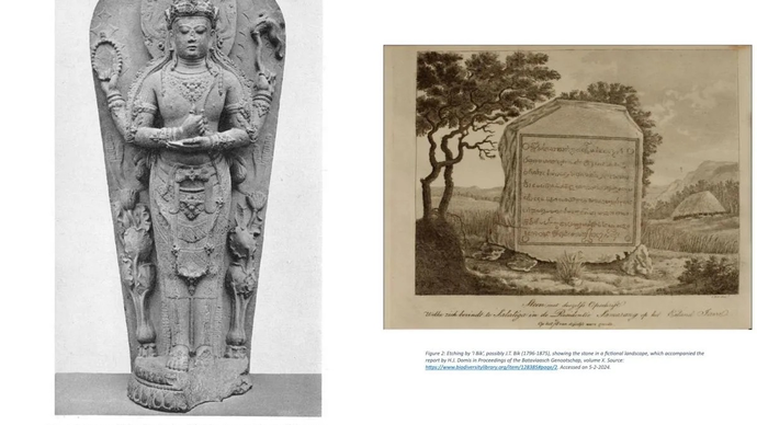 Gambar Arca Shiva (kiri) dan Prasasti Damalung (kanan) yang akan dipulangkan ke Indonesia dari Belanda. (Dokumentasi Kementerian Kebudayaan RI)