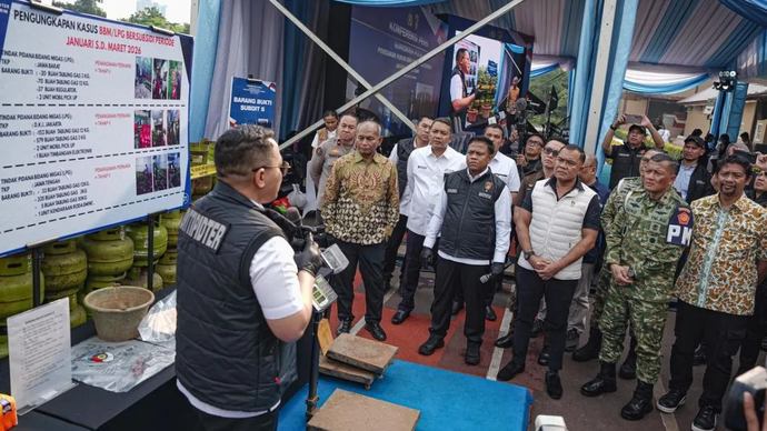 Konferensi pers Polri terkait penegakan hukum atas penyalahgunaan BBM dan LPG subsidi di Jakarta, Senin (7/4/2026). ANTARA/HO-PT Pertamina Patra Niaga