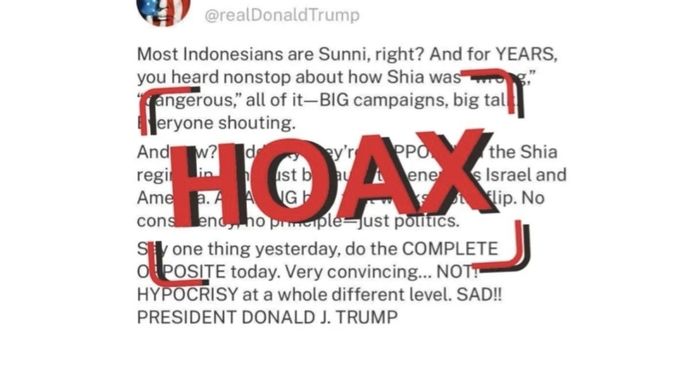 Unggahan yang menarasikan unggahan Trump soal tudingan Indonesia dukung Iran. Faktanya, tidak ada unggahan Trump soal tudingan Indonesia dukung Iran. (Truth Social)