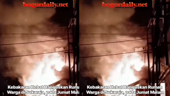 Kebakaran hebat melanda sebuah rumah warga di Jembatan Pari, RT 01 RW 03, Kecamatan Sukaraja, Kabupaten Bogor, pada Jumat (10/4/2026) malam.