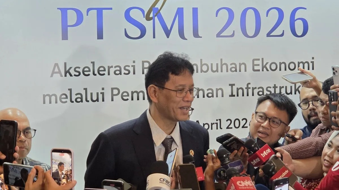 Menteri Keuangan (Menkeu) Purbaya Yudhi Sadewa dalam acara Simposium PT SMI 2026 di Jakarta, Rabu (22/4/2026). (ANTARA/Bayu Saputra)