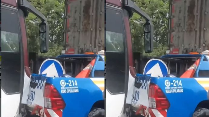 Kecelakaan lalu lintas antara bus primajasa dan mobil PJR di ruas Tol Cipularang, tepatnya di KM 91 arah Jakarta, Selasa, 21/4/2026.