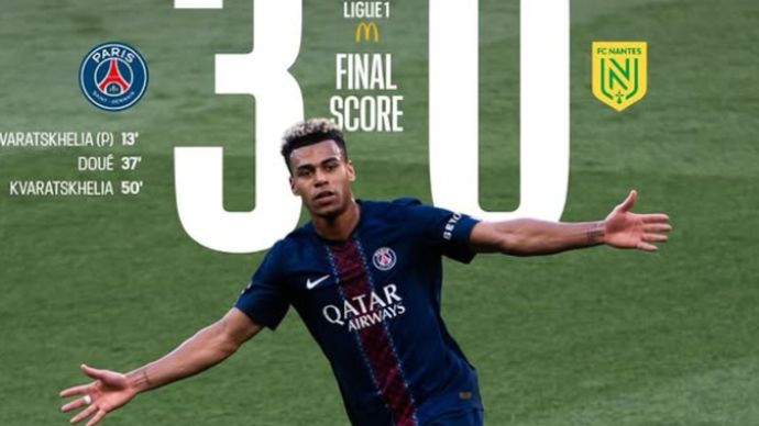 Paris Saint-Germain (PSG) kokoh di puncak klasemen Liga Ingrgis setelah menghantam Nantes 3-0 di Stadion Parc des Princes, Paris, Rabu waktu setempat.