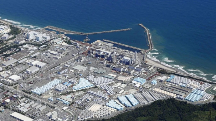 Foto udara yang diambil pada 22 Agustus 2023 menunjukkan Pembangkit Listrik Tenaga Nuklir Fukushima Daiichi di Prefektur Fukushima, Jepang. (Kyodo)