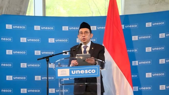 Menteri Kebudayaan RI Fadli Zon dalam Sidang Executive Board ke-224 UNESCO di Paris, Kamis 23 April 2026. ANTARA/HO-Kementerian Kebudayaan.