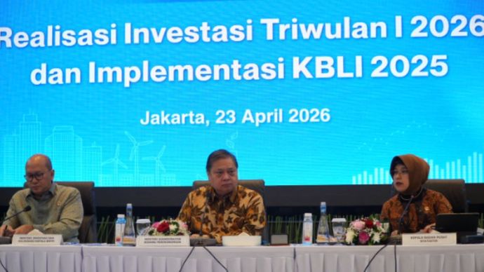 Konferensi Pers Realisasi Investasi Triwulan I 2026 dan Implementasi KBLI 2025 di Jakarta, Kamis (23/4).
