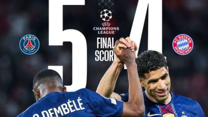 Paris Saint-Germain memenangkan salah satu pertandingan Liga Champions paling dramatis yang berakhir 5-4 melawan Bayern Muenchen pada leg pertama semifinal Liga Champions di Stadion Parc des Princes, Paris, Selasa waktu setempat.
