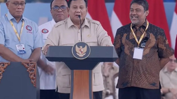 Tangkapan layar - Presiden Prabowo Subianto memberikan arahan saat Peringatan Hari Buruh Internasional di Monas, Jakarta, Jumat (1/5/2026). (ANTARA/YouTube/BPMI Sekretariat Presiden)