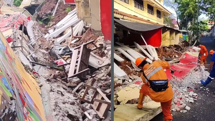 Tembok belakang SDN Tebet Barat 08 dilaporkan rubuh pada Senin (5/5) malam. Beruntung, tidak ada korban jiwa dalam kejadian ini.  Tembok tersebut ambruk tepat di area saluran air dan diduga dipicu oleh erosi serta tingginya curah hujan dalam beberapa hari terakhir.