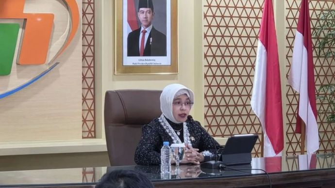 Kepala BPS Amalia Adininggar Widyasanti dalam konferensi pers di Jakarta, Selasa 5 Mei 2026 ANTARA/Bayu Saputra.